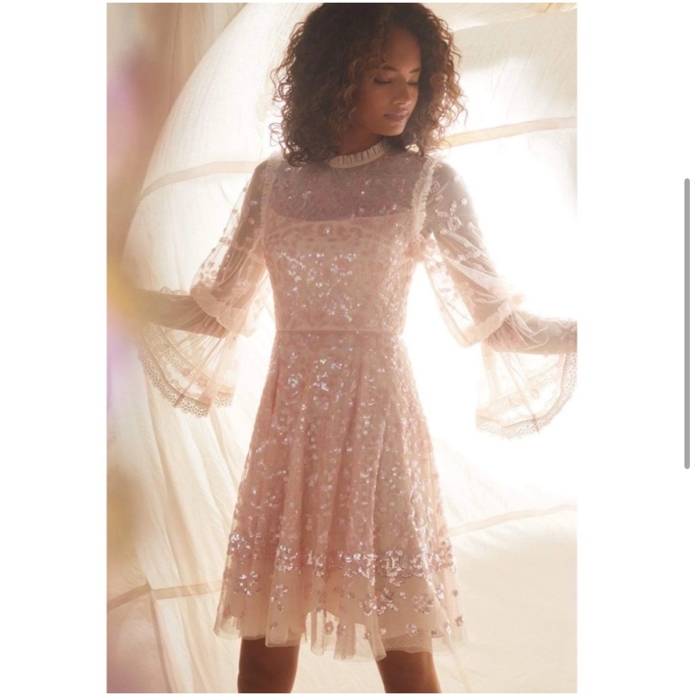 Needle&Thread Lace-trimmed Sequin-embellished Tulle Mini Dress Pink